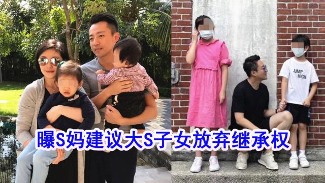 曝S妈建议大S子女放弃继承权,身家足以养育子女,小S也会帮衬