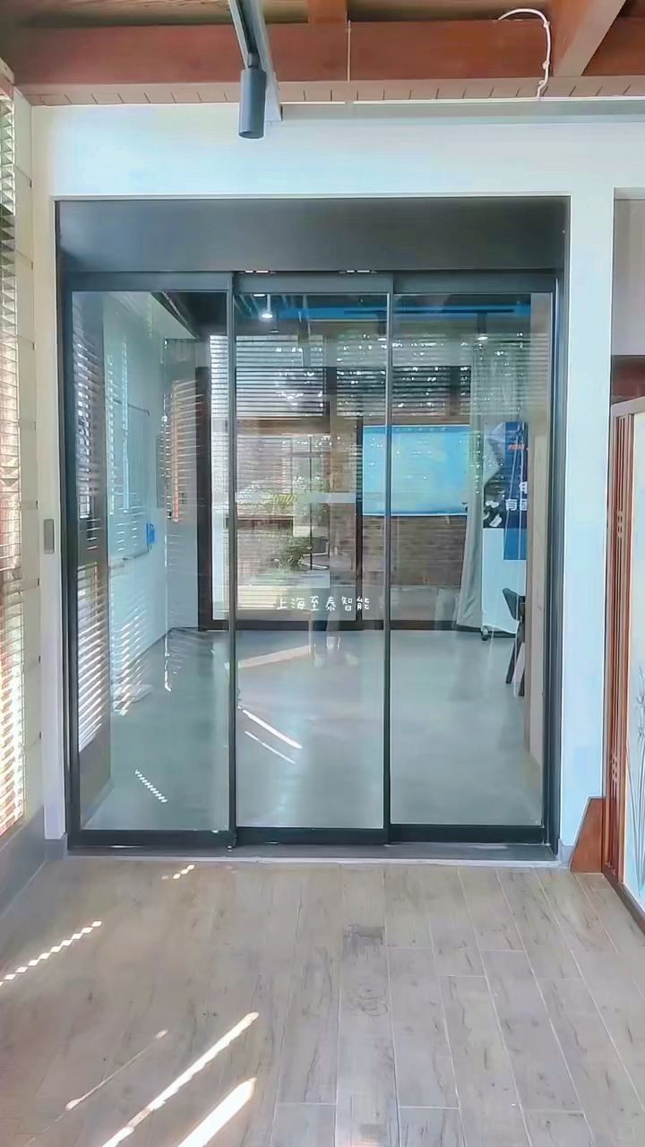 松下重叠门自动门安装,电动玻璃套叠门,两联动门,感应重叠门上海至泰