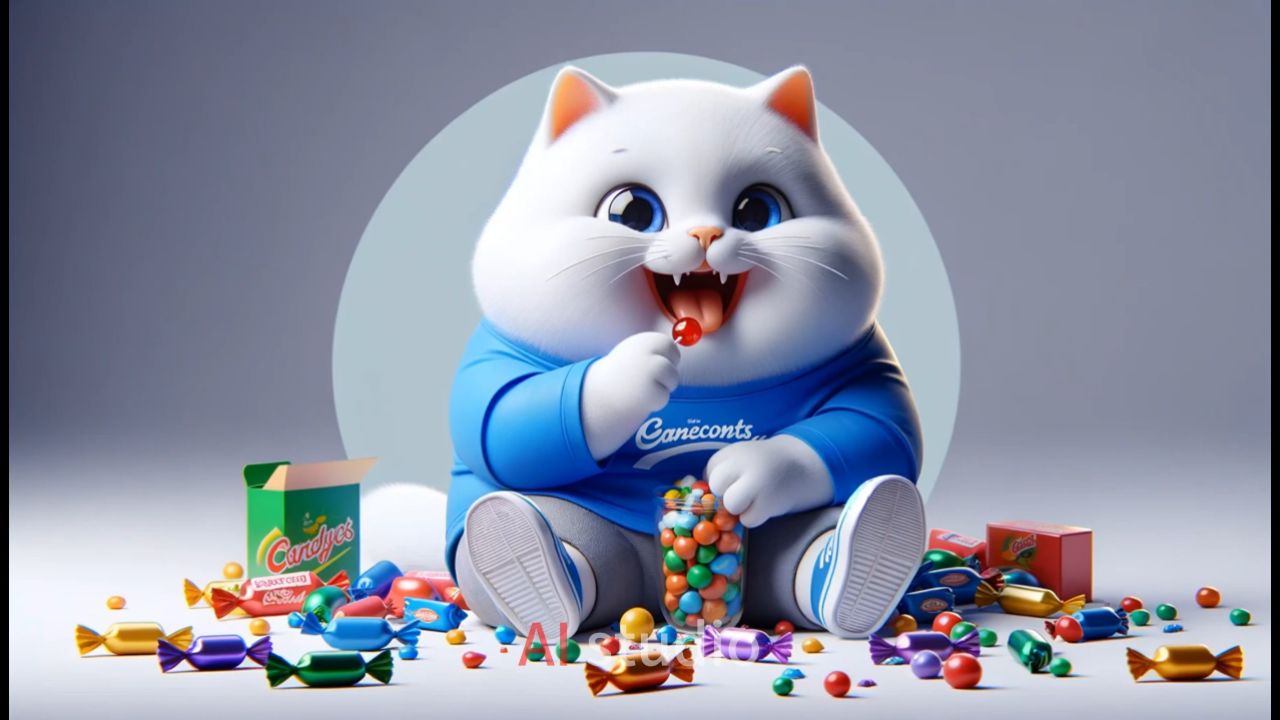 这只可爱的小猫吃了太多糖果,最后