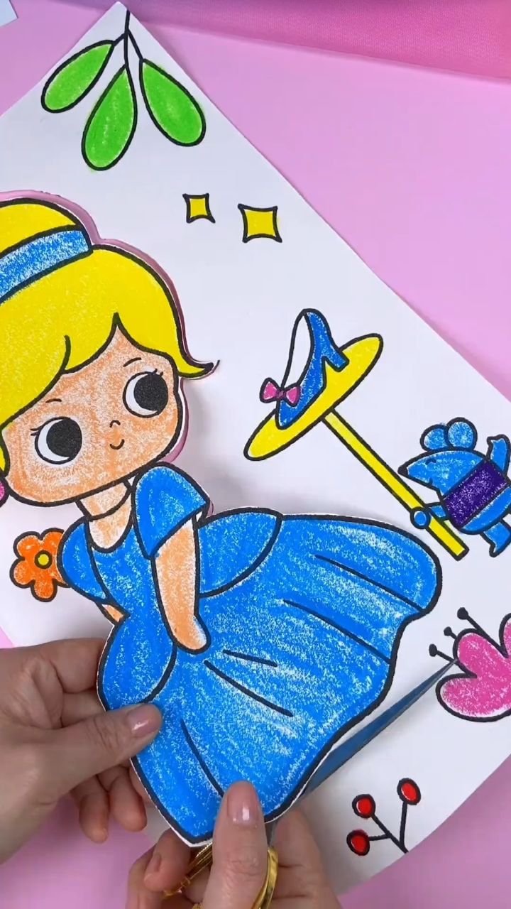 超大超厚的涂鸦画册 涂色送不脏手蜡笔 美人鱼公主小红帽.