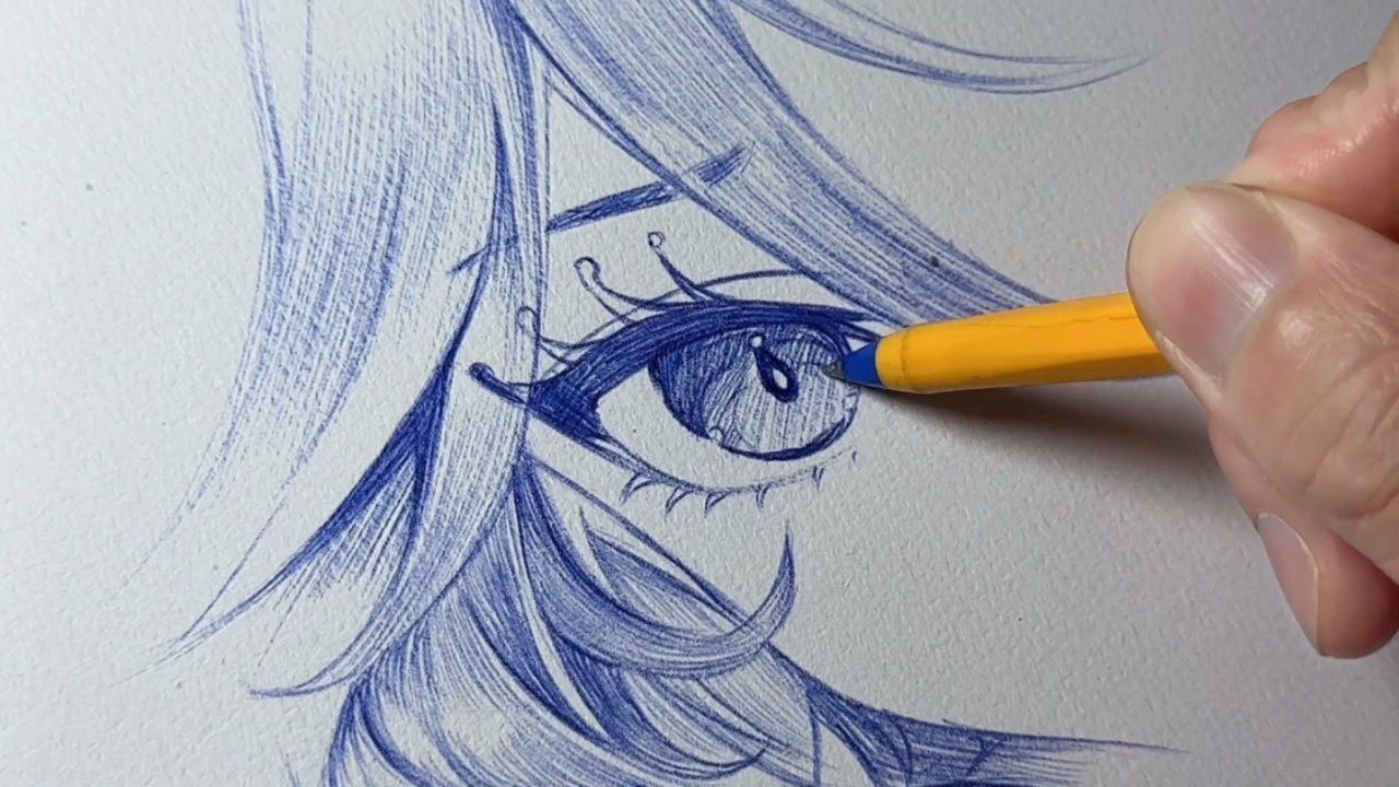 这次画一期圆珠笔下的芙宁娜排线画法