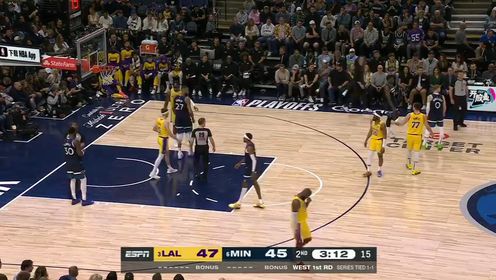 《NBA全场集锦》湖人vs森林狼G3第2节英文原声回放